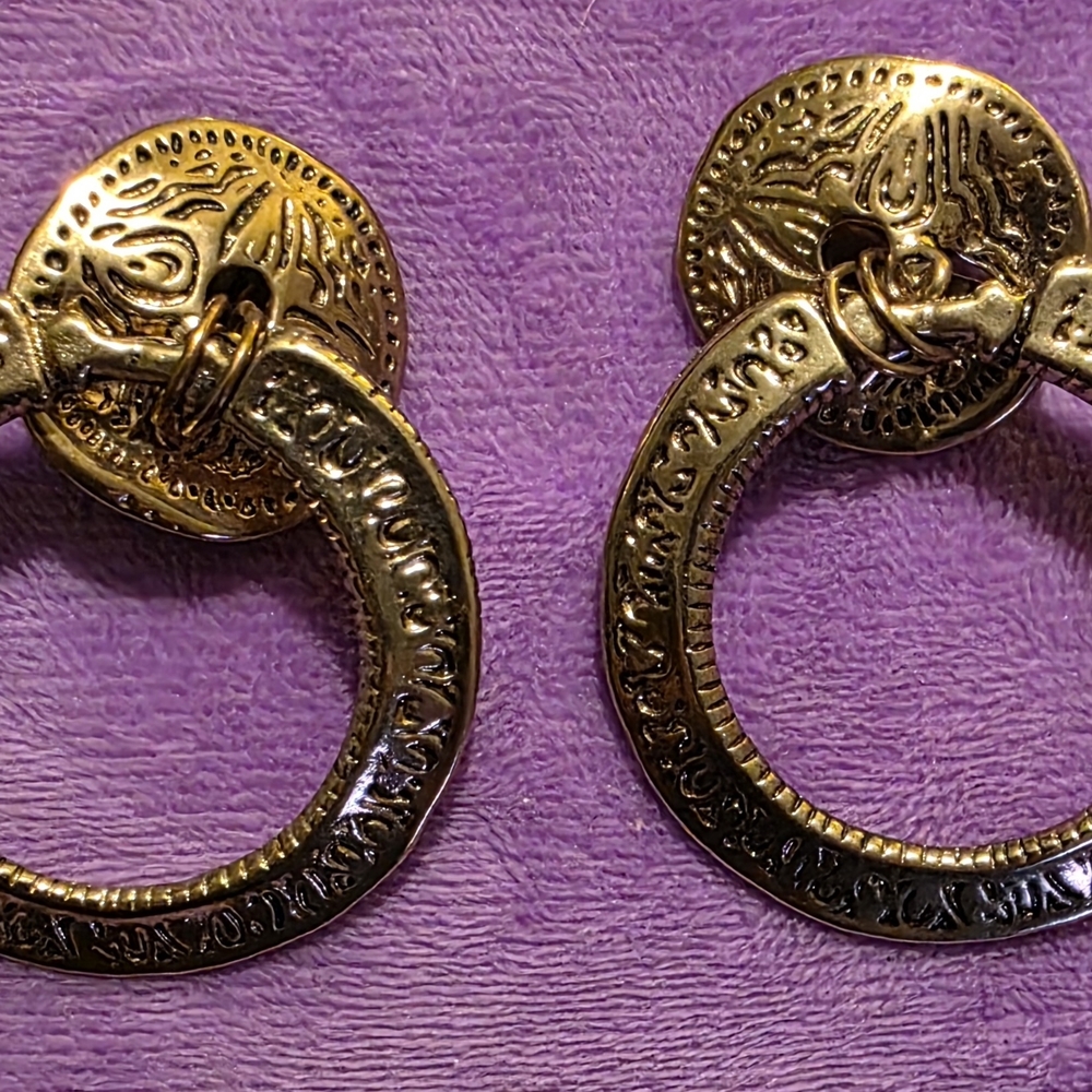 Gold Hoop Door Knocker Clip On Earrings